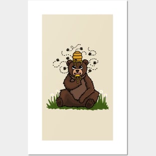 Happy Bear covered in Honey with a Beehive on his head. Posters and Art